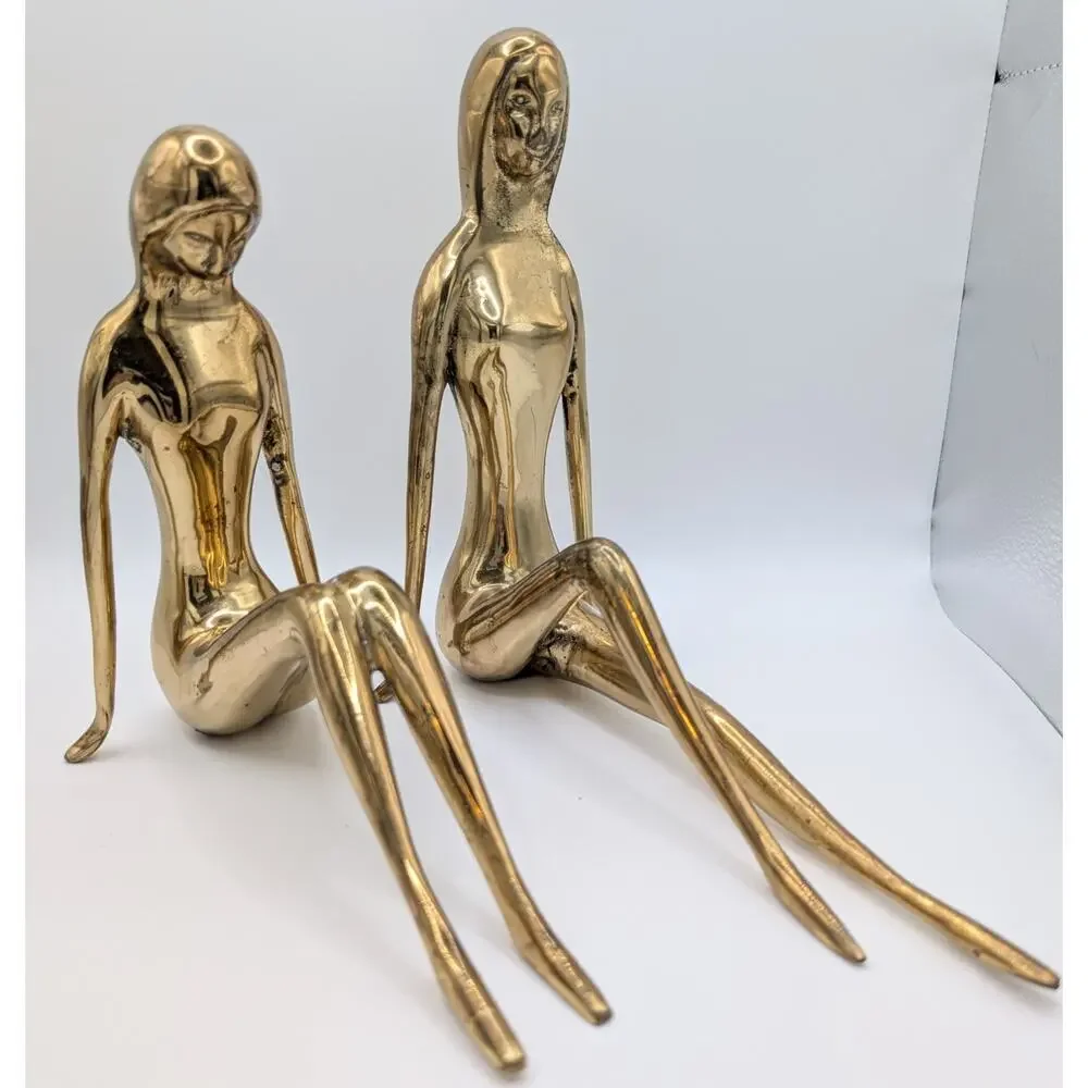 Vtg Solid Brass Female Statues BookendsHollywood Regency Art Deco Revival